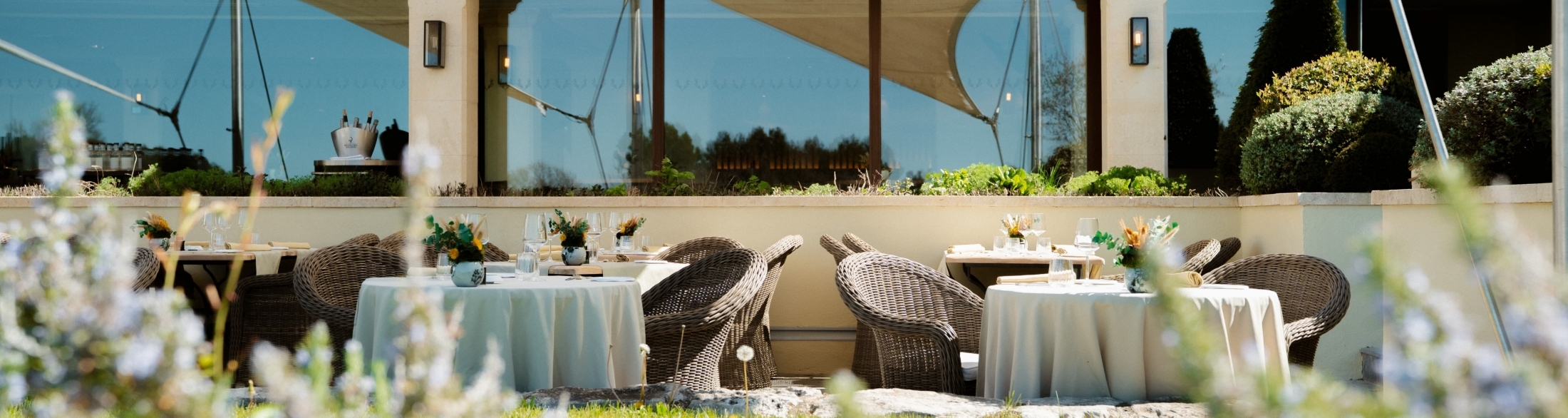 traditional restaurant bistrot les vignes and its garden, hotel coquillade provence in the luberon at gargas